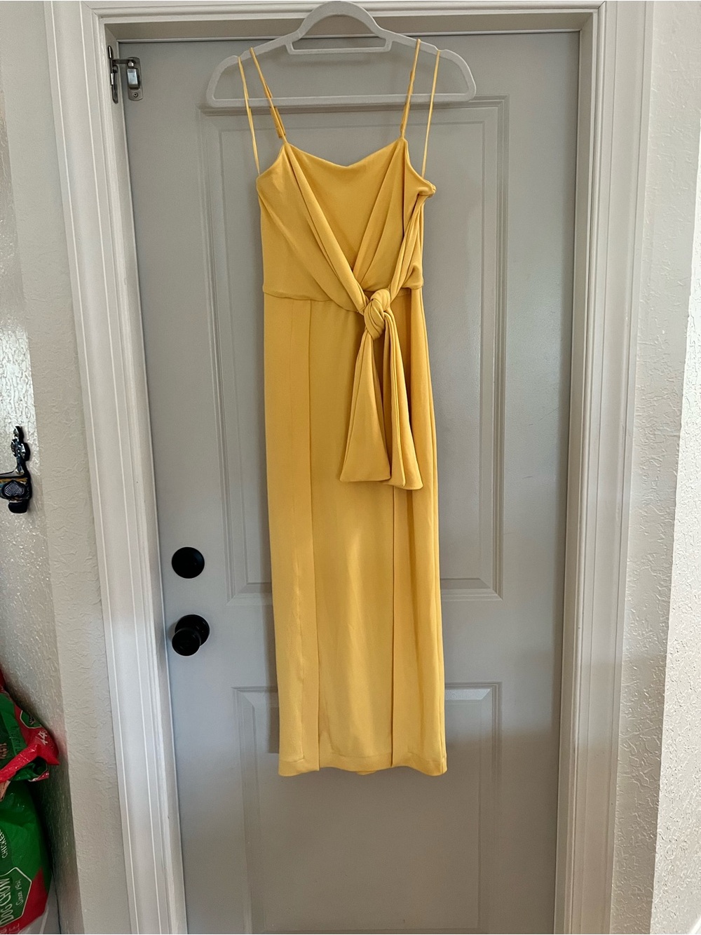 Elegant Yellow Knot-Front Spaghetti Strap Dress